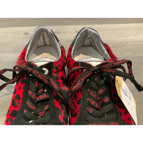 Zadig & Voltaire Red & Black Leopard Print Lace-Up Sneakers, Size 8 (US) 38 (IT) - Picture 3 of 10